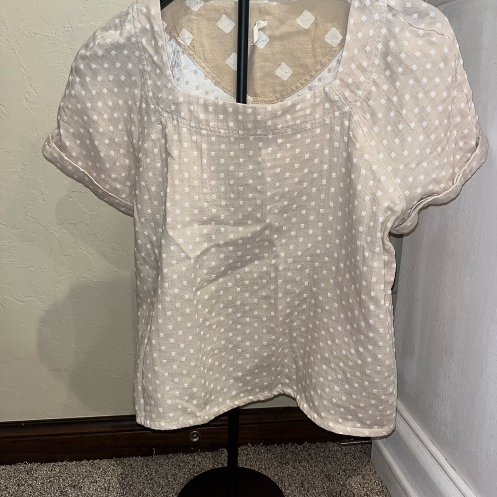 G Parrish X Roolee Beige White Polk a dot crop blouse style neutral size small